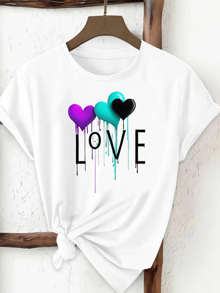 (Asian Size) Tee Print Fashion Top Women Clothing T Shirt Woman Female sweet feather style cute Short Sleeve Graphic T-shirts