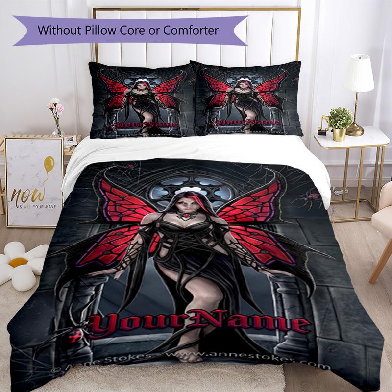 Gothic Illustrations Customize Your Name Bedding Set Breathable Duvet Cover with Pillowcases Home Decoration Birthday Gift