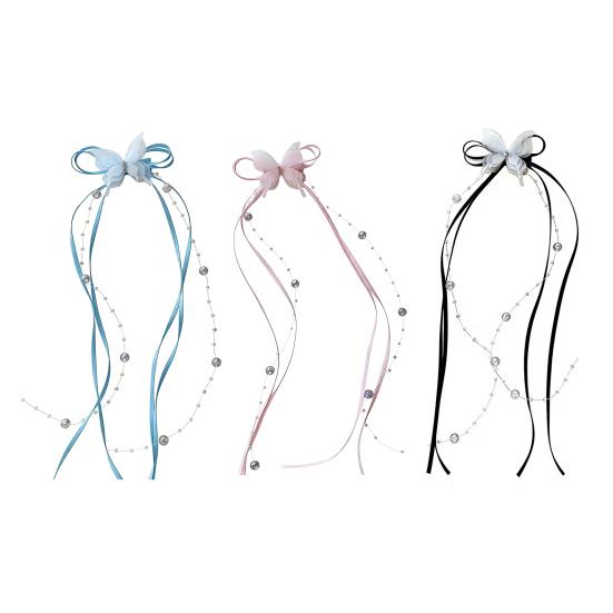Hairpin Soft Organza Butterflies Ribbon Bow Beaded Tassel Decor Hair Clip Smooth Edges No Scratch Hair Pin Hair Accessories