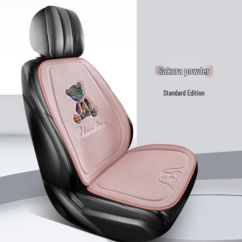 Cartoon Bear Jacquard Linen Car Seat Cushion - Breathable, Universal Fit
