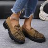 Leopard Print Single Shoes Women'S Autumn Retro Versatile Deep Mouth Lace-Up Thick Sole Large Size Loafers Women