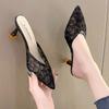 Fashion Pointed High Heels for Women 2024 New Spring/Summer Mesh Faced Women's Shoes Wear Thin Heels Outside
