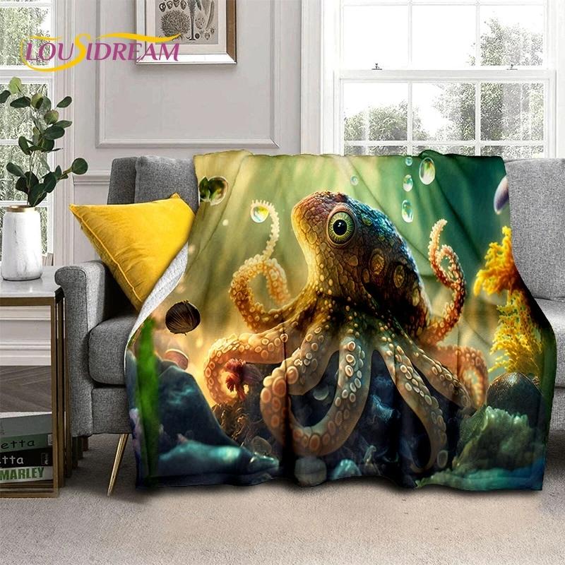 3D Onderwaterwereld Zeebodem Dolfijn Cartoon Zachte Flanellen Deken voor Bedden Slaapkamer Sofa Picknick, Plaid voor Buiten Vrije Tijd