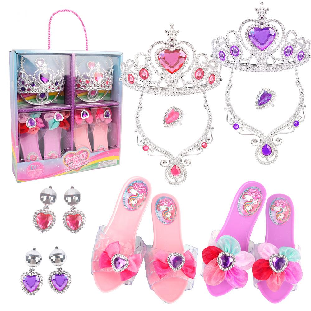 Dress Up Toy Girl Glass Slipper Necklace Earrings Toy Jewelry Set Gift Box, As Birthday, Halloween, Chrismas Gift