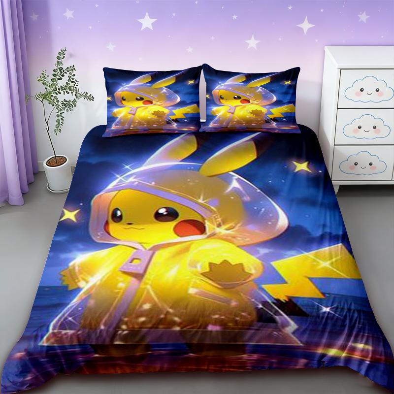 Pokemon Beddengoed Set Cartoon Anime Kinder Slaapkamer Dekbedovertrek Jongen Meisje Beddengoed Enkel Dubbel King Pikachu Dekbedovertrek Cadeau