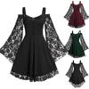 Women Gothic Cold Shoulder Long Flared Sleeve Waist Tight Bandage Party Dress