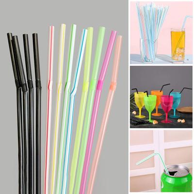 100Pcs Flexible Plastic Straws Disposable Drinking Straws Assorted Colors 21cm Bendable Striped Design Juice Straws for Parties Events