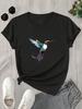 Hummingbird Print Short Sleeve T-Shirt Casual Regular Fit Black with Vibrant Animal Design Women's Harajuku Short Sleeve Casual