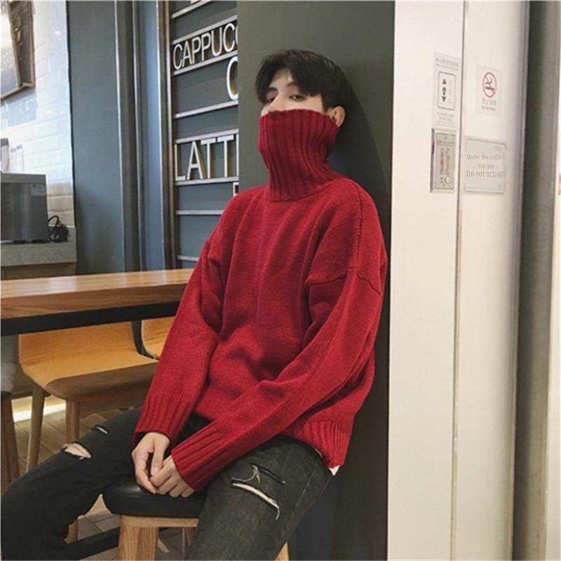 Men's Solid Color Turtleneck Sweater - Hong Kong Style, Korean-Inspired, Loose Fit, Trendy for Couples and Students
