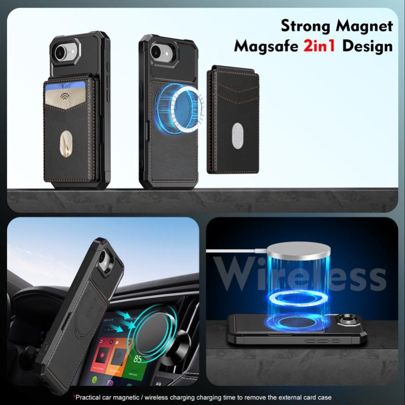 Pro Magsafe Peněženku Držák na karty Kožené pouzdro Pro iPhone 16E 16 Plus 15 14 13 12 11 Pro Max Magnetická ochrana Stojánek Kryt na telefon