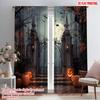 2pcs,2D Plane Printing Pattern Curtains Full Moon_ Gloomy Woods_ and Graveyard Versatile Fabric (without Rod) Outdoor