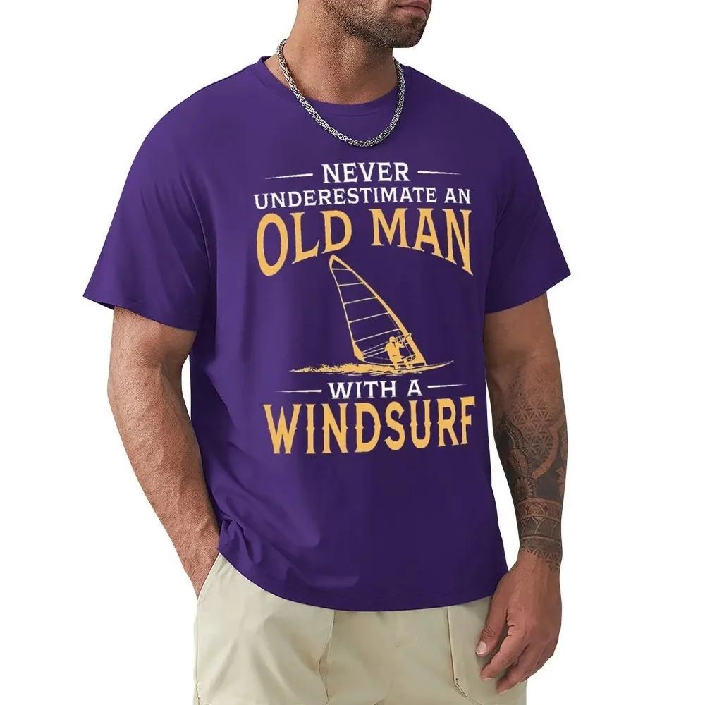 Unterschätze niemals einen alten Mann mit einem Windsurf-T-Shirt Harajuku Kurzarm-T-Shirt 100% Baumwolle Grafik-T-Shirt Oberteile
