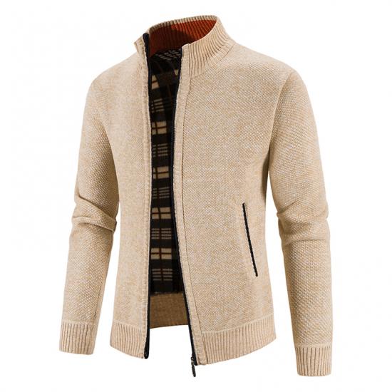 Autumn/Winter New Plush and Thickened Stand Collar Jacket Jacket Half High Neck Knitted Cardigan Sweater for Men