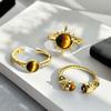 Middeleeuwse Franse Retro Gouden Imitatie Tijgeroog Steen Zonnebloem Openingsring Niche High-End Unieke Ring