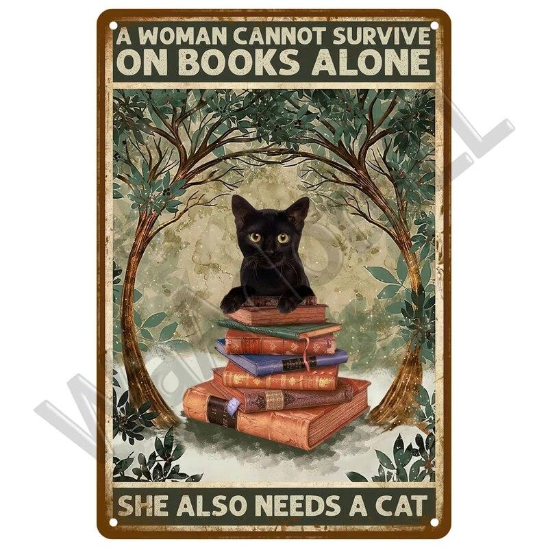 Retro Black Cat Metal Sign Poster Funny Cat Tin Sign Animal Vintage Plaque Home Decor Wall Art Pet Shop Garden Dog Bar Plaque