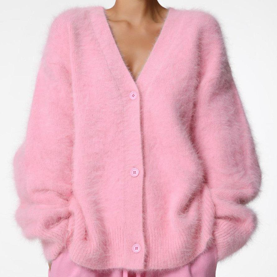 Dames herfst- en winter V-hals gebreide losse effenkleurige cardigan trui
