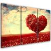 Dreiteiliger Leinwanddruck „Red Heart Tree Landscape“.