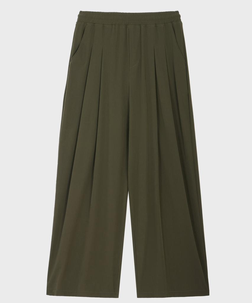 GLW Double-Pleat Wide Nylon Pants Khaki