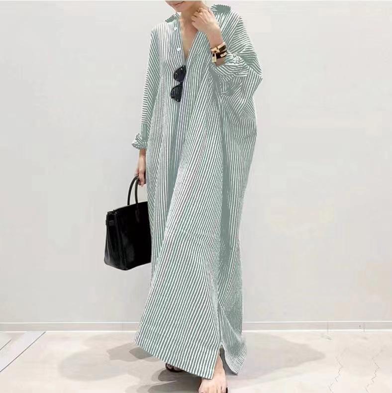 Γυναικείο Μακρυμάνικο Καρό Casual Maxi Φόρεμα-Πουκάμισο με Κουμπιά