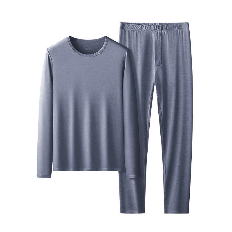 Men's Autumn/Winter Velvet Warm Suit: Protein Peptide Solid Color Top & Bottom Set with Thickened Underwear.