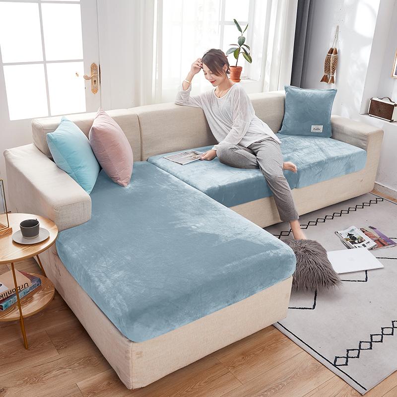 Solid Color Velvet Sofa Cushion Covers Soft Seat Covers Stretch Armchair Chair Slipcover Thick Sofa Cover Furniture Protector