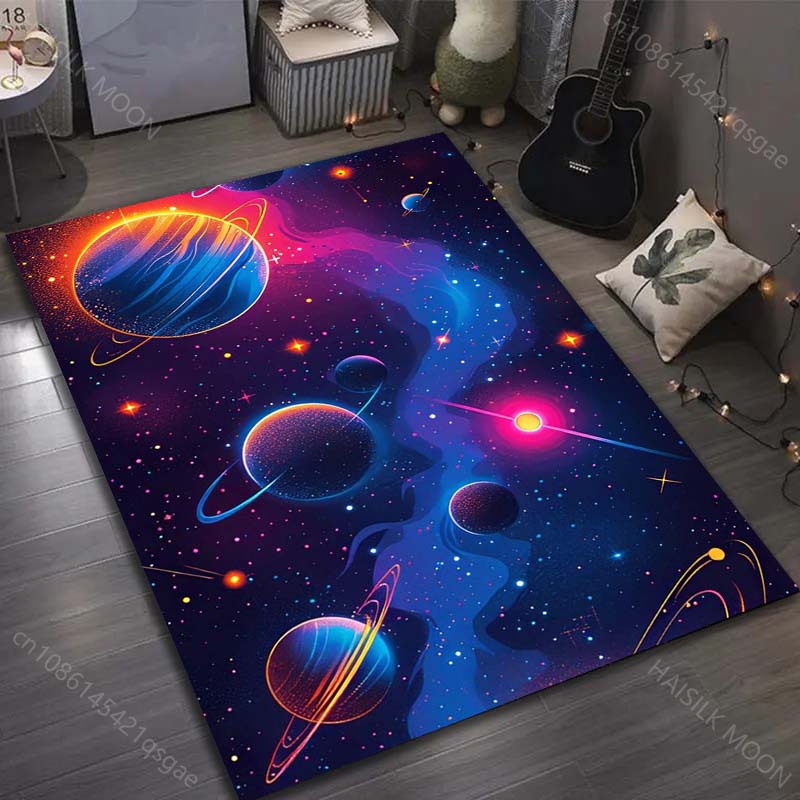 Tapis imprimé Univers et Système solaire (1 pièce) pour salon, chambre, canapé, entrée, décoration, antidérapant, idéal comme cadeau.