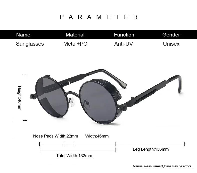 Classic Gothic Metal Steampunk Sunglasses Fashion Round Mirror Glasses Brand Designer Vintage Sun Glasses Retro Eyeglasses Uv400