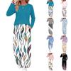 Women's Pajama Set with Pockets, Round Neck Long Sleeve Loose Fit Printed Casual Loungewear for Sleeping At Home