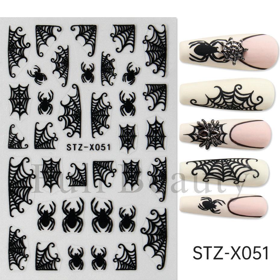 Halloween Nail Art Stickers Heart Spider Webs Designs Bat Moon Star Sliders Self-Adhesive Decals For Festive Manicure