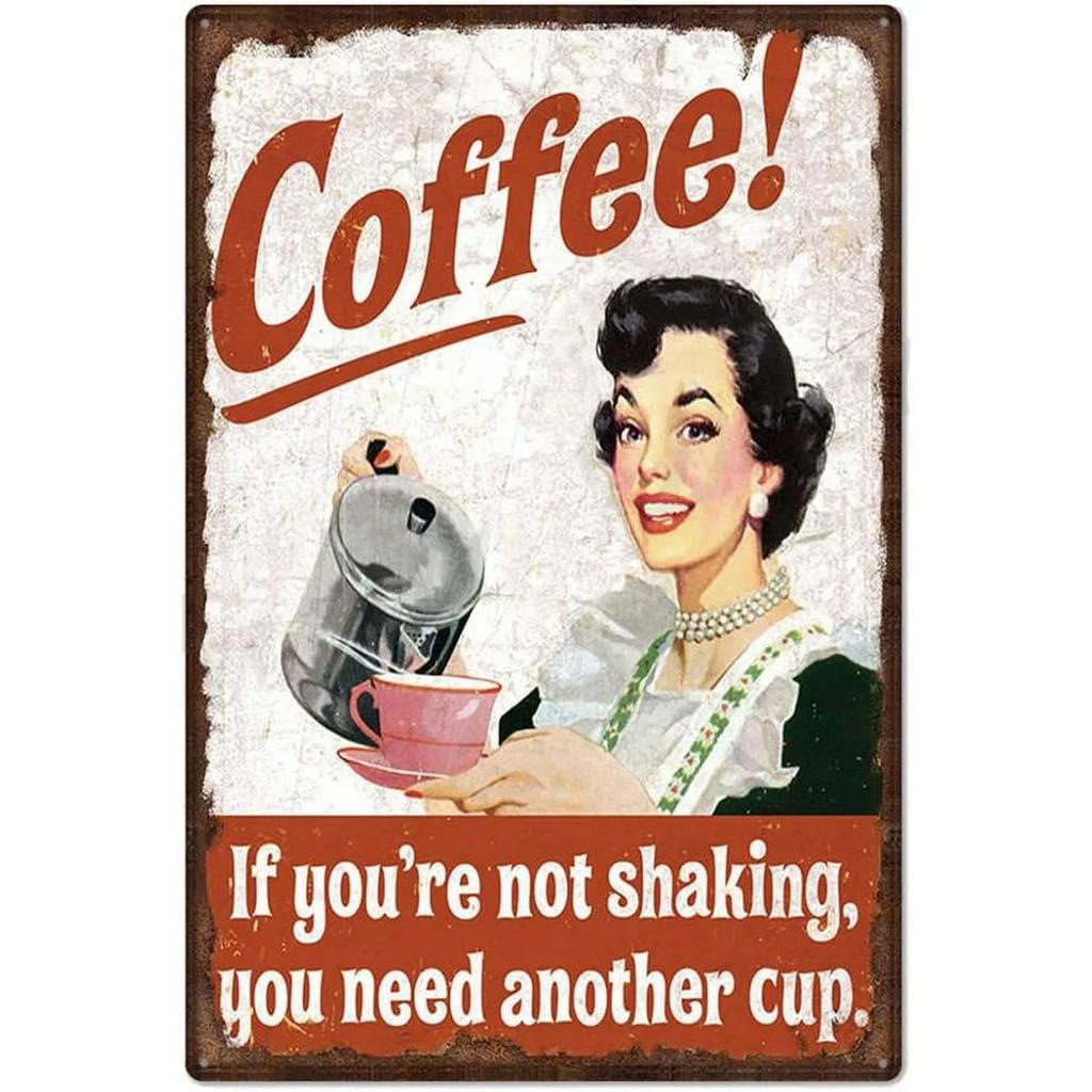 Mfoever Tin Vintage Coffee Metal Tin Sign Plaque Plate Retro Wall Art Poster For Cafe Bar Pub Kitchen Man Cave Club Iron Painting Decoration