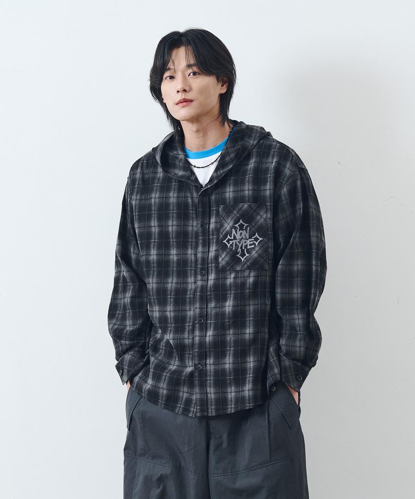 Nontai Check Hoody Shirts (Black)