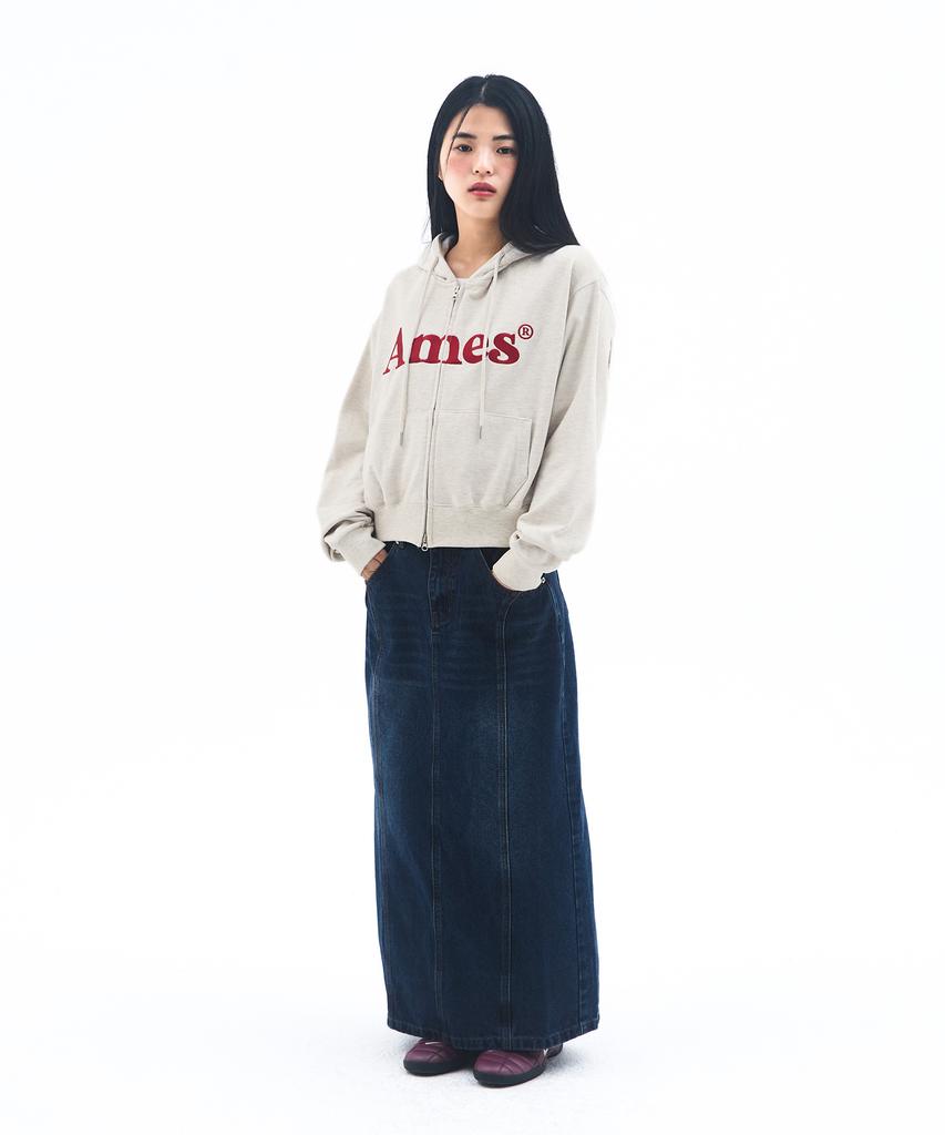 Ames-Worldwide Basic Logo Hoodie Zip Up Oatmeal