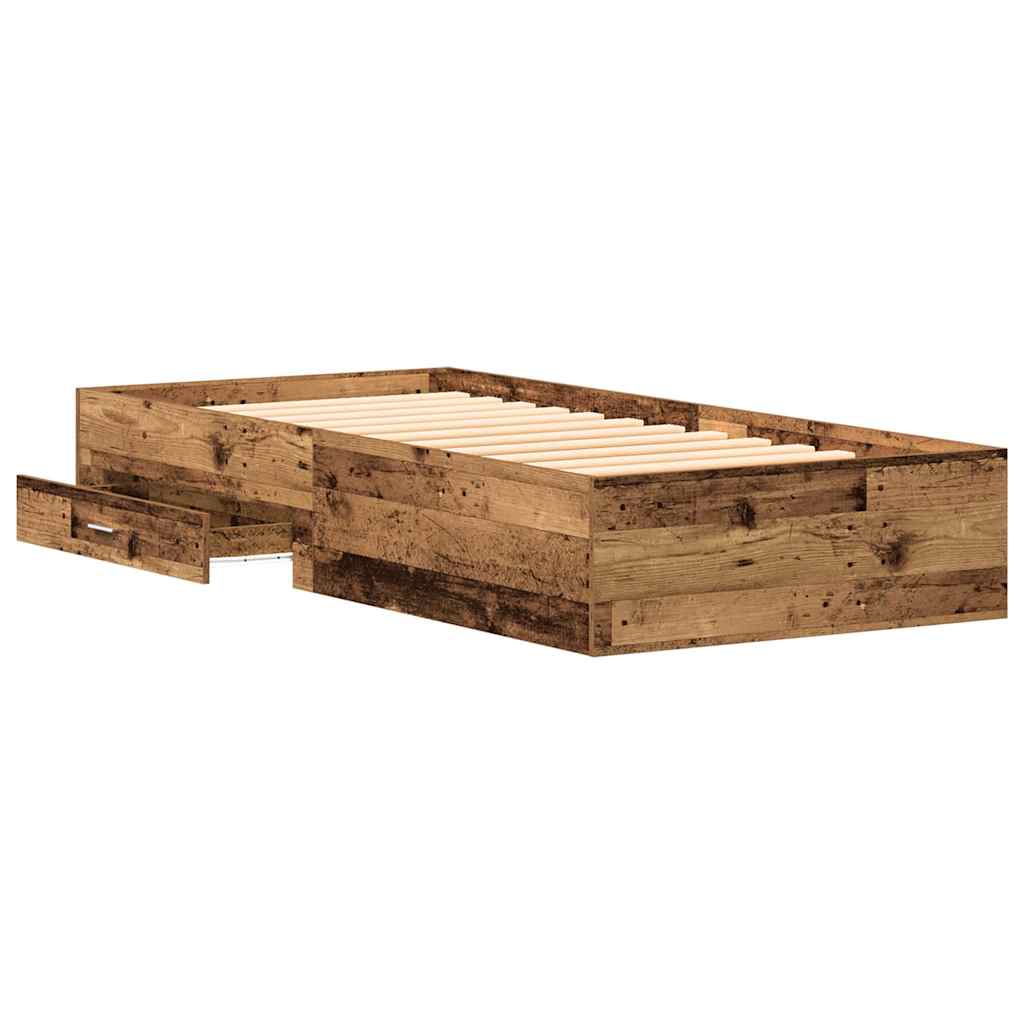 Bed Frame with Drawers Rustic Wood Finish 100 X 200 Cm Engineered Wood