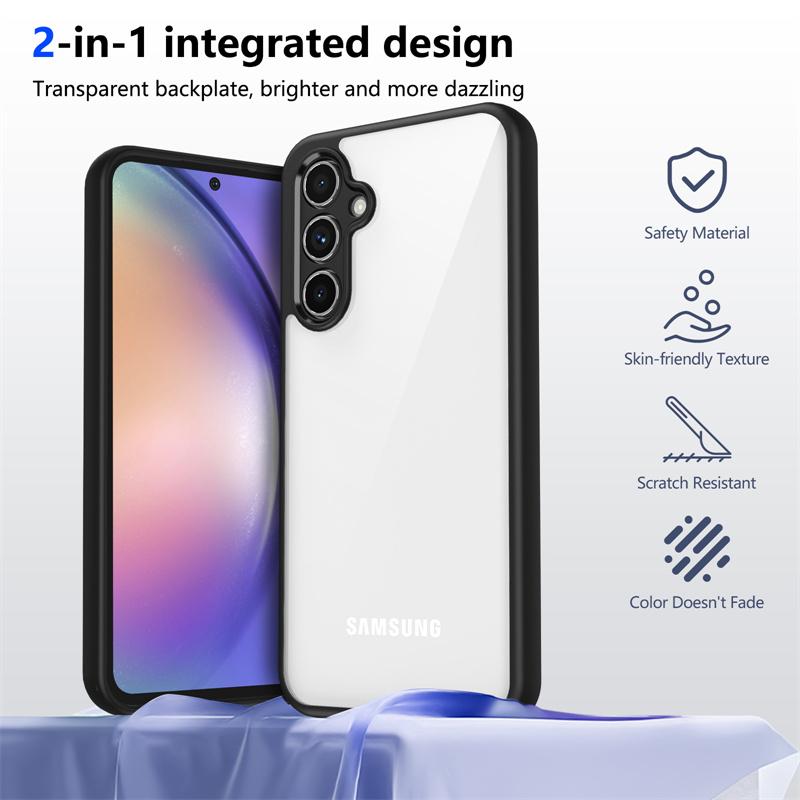 Kamera LED Skydd Genomskinligt Akryl Baksida Skal för Samsung iPhone Xiaomi Redmi för Samsung Galaxy A35 A55 A25 A15 A54 A34 A24 A14 A26 Skydd Silikon TPU