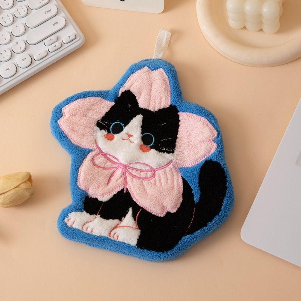 Cute Cat Toilet Handkerchief Coral Fleece Washcloth High Quality Hand Towel  Kitchen