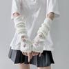 1 Pair Women Gloves Lolita Style Fingerless Knitted Star Patchwork Cool Girl Streetwear JK Party Arm Sleeves Warm Thick Winter Arm Covers