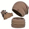 2025 9606 Winter Fleece-Lined Warm Hat and Scarf Set with Ear Protection Knitted Beanie for Men, European Style Cross-border Knit Cap