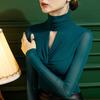 Women High Neck Mesh Long Sleeve Top Hollow Out Slim Sexy Dance Yoga Daily Wear