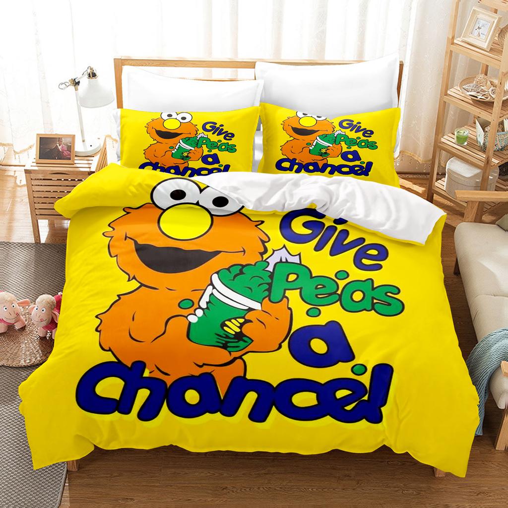 Sesame Street Anime Home Bedroom Comforte Nordic Polyester Material Suitable for Children and Adults 3-piece Set