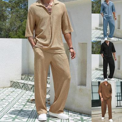 Yaz Erkek Düz Renk Moda Gömlek ve Günlük Pantolon İki Parçalı Set