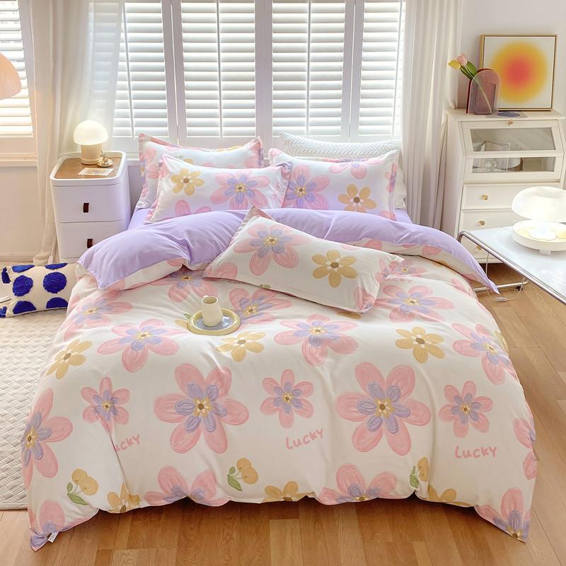 Small Fresh Thickened Brushed Cotton Four-piece Set Printed Cotton Three-piece Set Bed Sheet and Quilt Cover