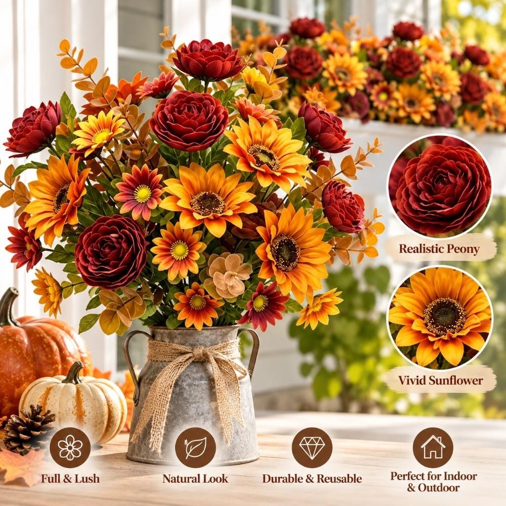 Sunflower & Daisy Mix Artificial Sunflowers Autumn Theme Fake Flower Decor Wedding Decoration