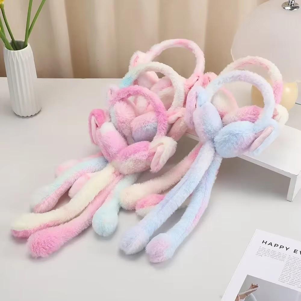 Funny Rabbit Ear Muffs Soft Colorful Winter Warm Earmuffs Moving Jumping Ears Ear Warmer for Women Girls