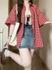 Korean Casual Red Plaid Loose Fit Short-Sleeve Women's Summer Shirt