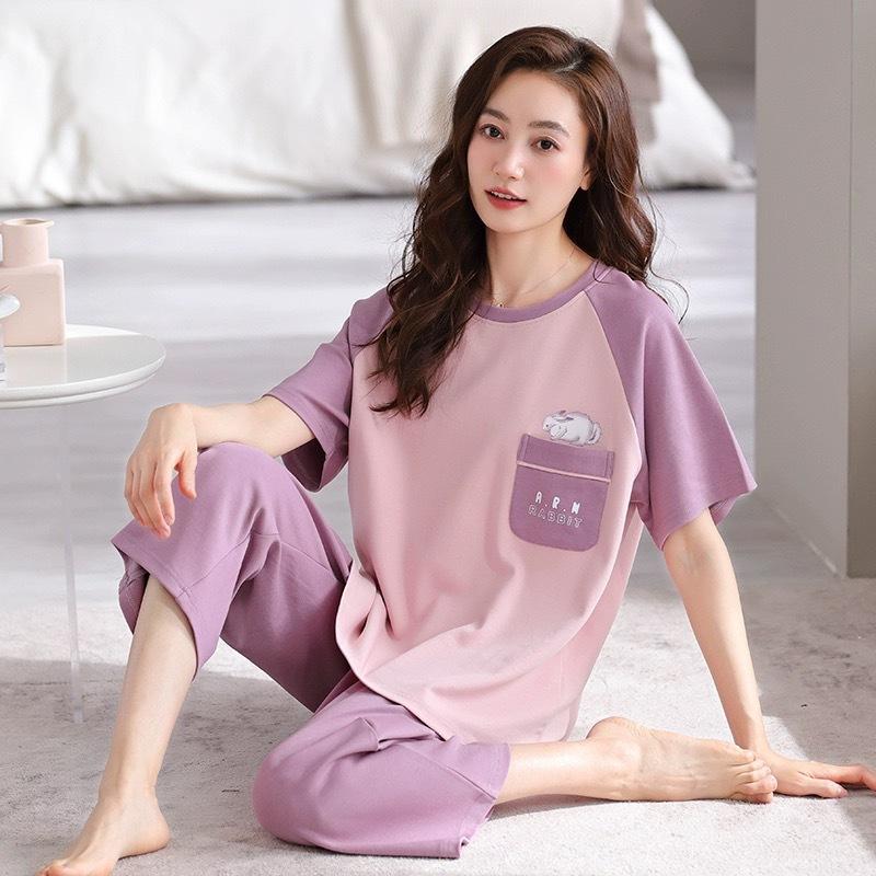 Two Sets of Cartoon Cute Printed Pajamas Pajama Pants Short-sleeved Pajamas Ladies Homewear