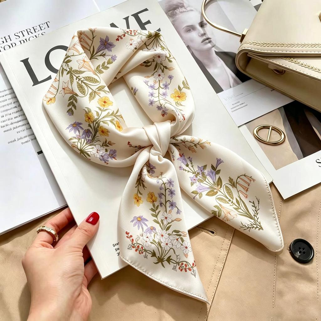 New Retro Plaid Imitation Silk Small Silk Scarf Women's High-end Professional Scarf Shirt Decorative Headband Tied Bag Silk Scarf
