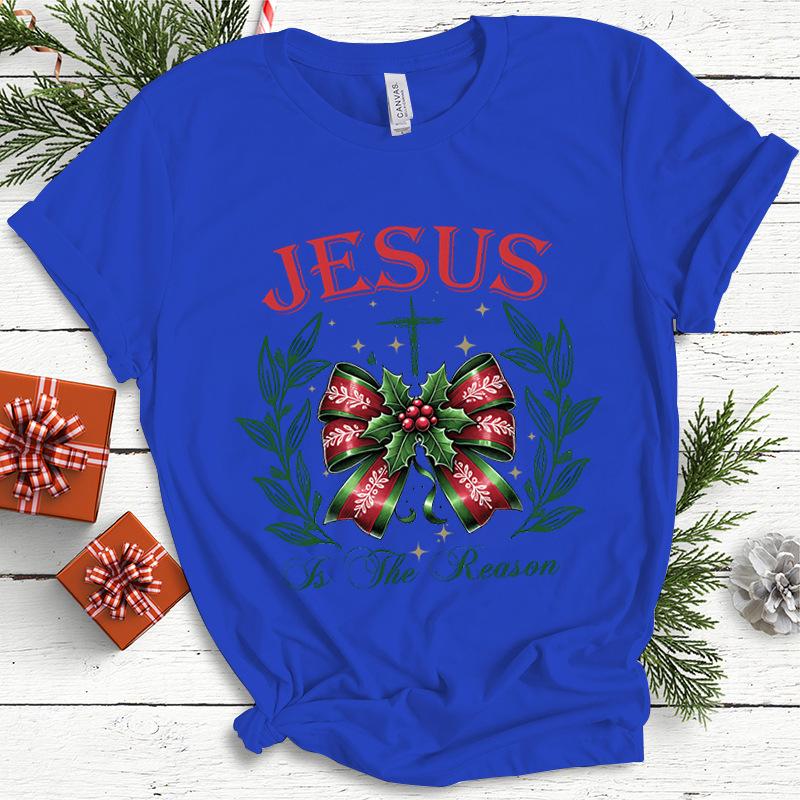 Christmas Coquette Bow Christmas Butterfly Print Short Sleeved Casual Loose Round Neck Pure Cotton Short Sleeved Top T-Shirts Women’s