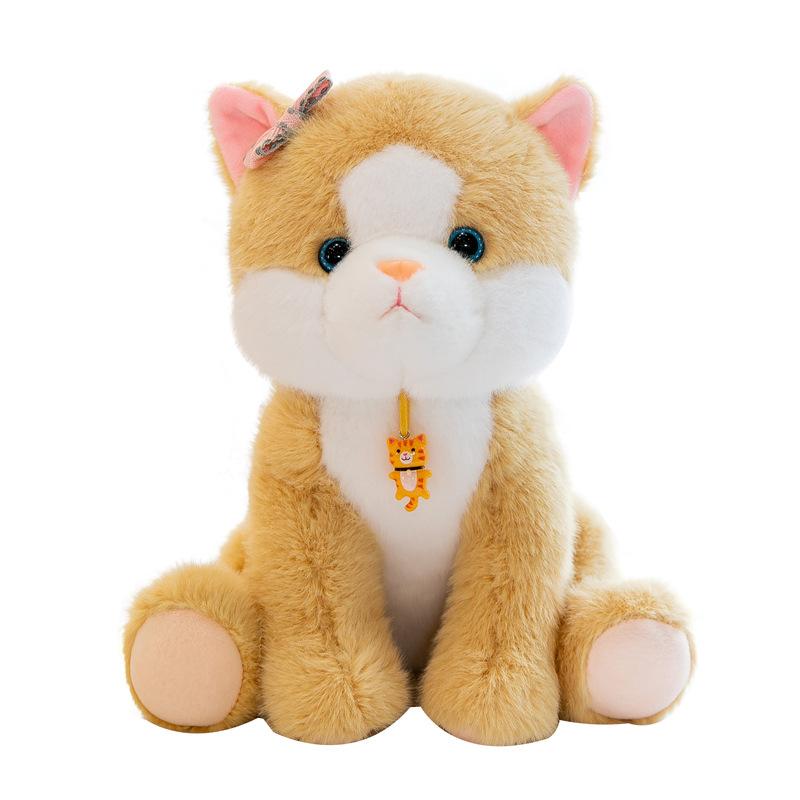 Super Cute Cat Plush Toy with Pendant, 8 Inch Kitten Stuffed Animal Doll, Birthday Gift for Girls, Claw Machine Prize