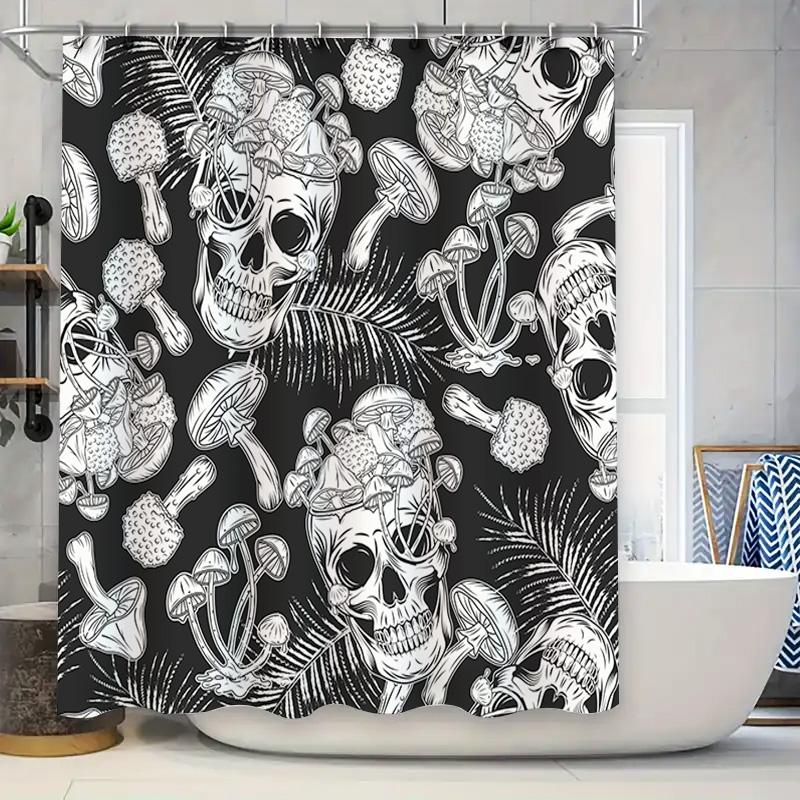 Unique Black Shower Curtain with Skull Design Halloween Decor for Home Bathroom