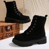 Fashion Mid Heels Women Platform Ankle Boots Fashion Lace Up Suede Shoes 2025 Winter New Trends Comfort Shoes Chelsea Pumps Boots Mujer